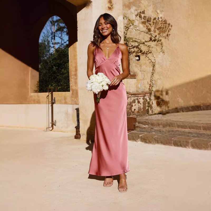 Stylish Mid Length Backless Solid Color Slim Dress - Image 4