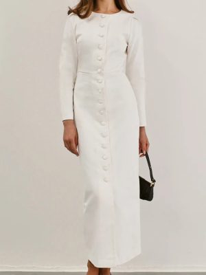 Women’s Elegant White Round Neck Sheath Dress