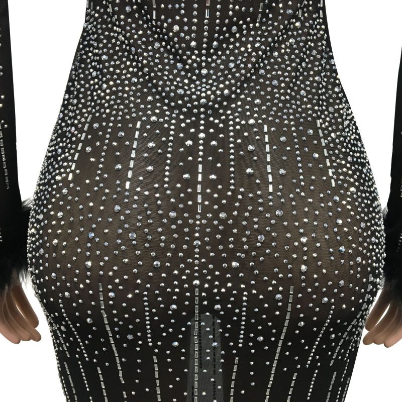 Nightclub Rhinestone Mesh Long Sleeve Women Dress - Image 4