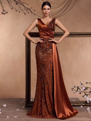 Elegant Sequin V-Neck Formal Cocktail Dress