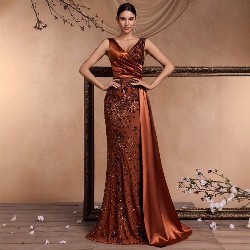 Elegant Sequin V-Neck Formal Cocktail Dress