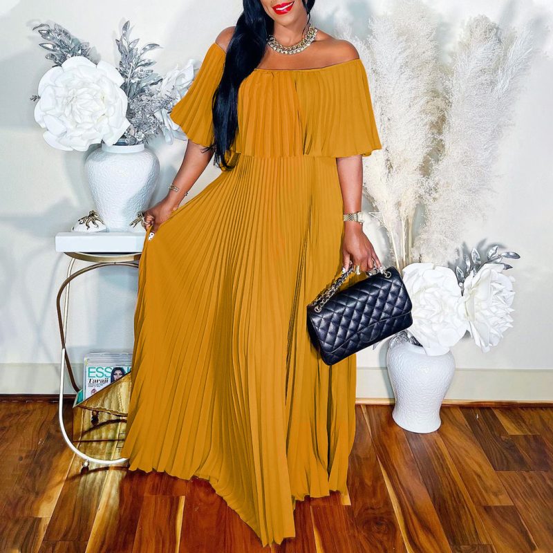Trendy Off Shoulder Pleated Evening Dress for Women