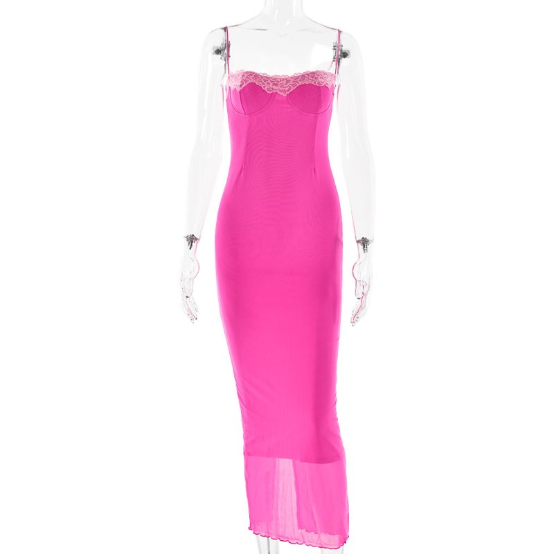 Trendy Slim Lace Spaghetti Strap Summer Vacation Dress - Image 3