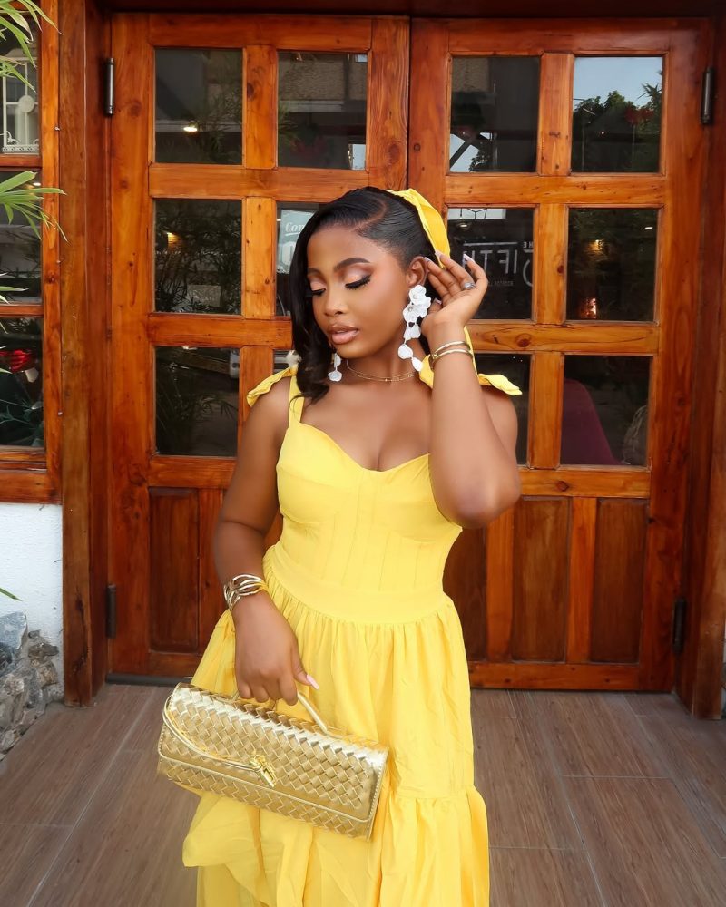 Summer Yellow Irregular Asymmetric Bow Suspender Dress - Image 3