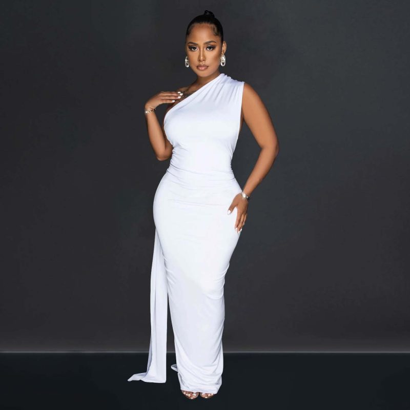 Women’s Solid Color Backless Asymmetric Maxi Dress - Image 4