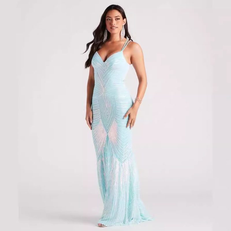 Women’s V Neck Sequin Evening Cocktail Dress
