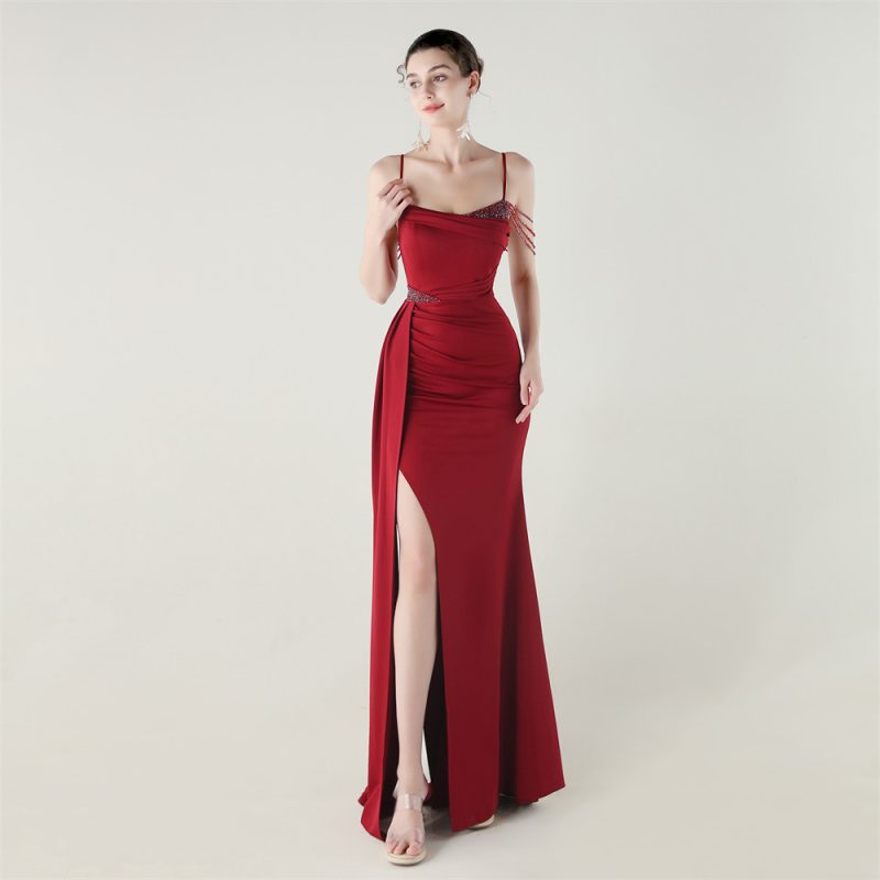 Beaded Satin Chain Fishtail Evening Dress - Image 4