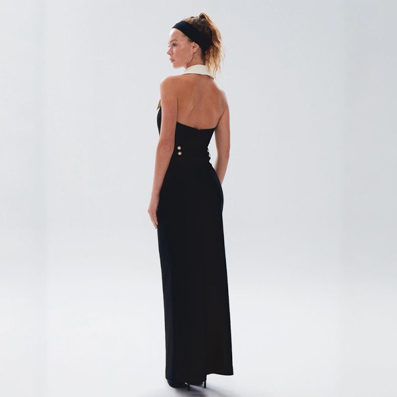 Elegant Color Block Collared Sleeveless Summer Dress - Image 2
