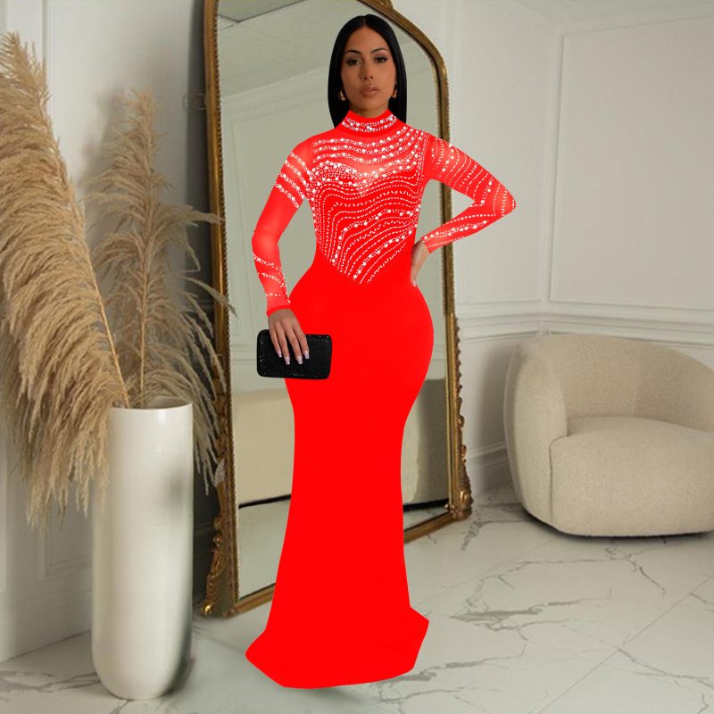 Solid Color Maxi Dress with Rhinestone Detailing - Image 2