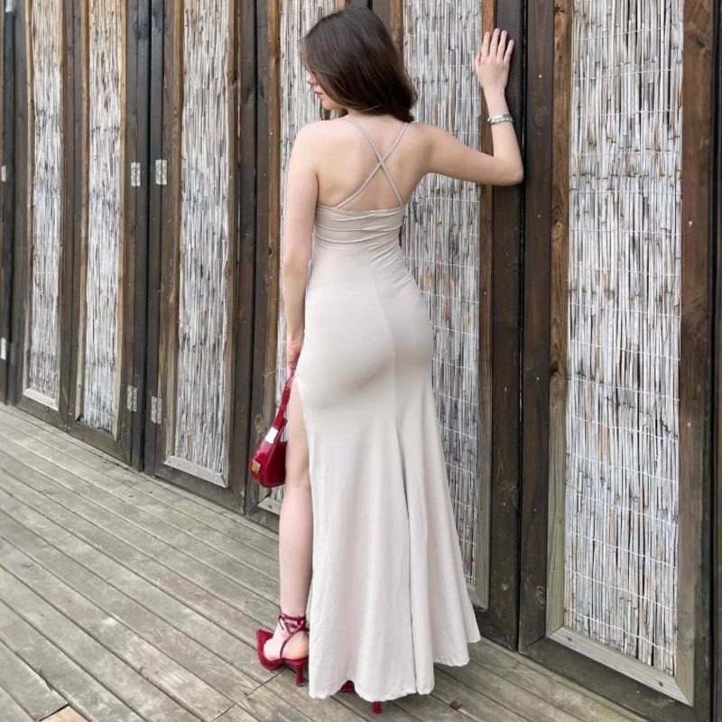Luxurious French Sleeveless Slimming Split Dress - Image 2