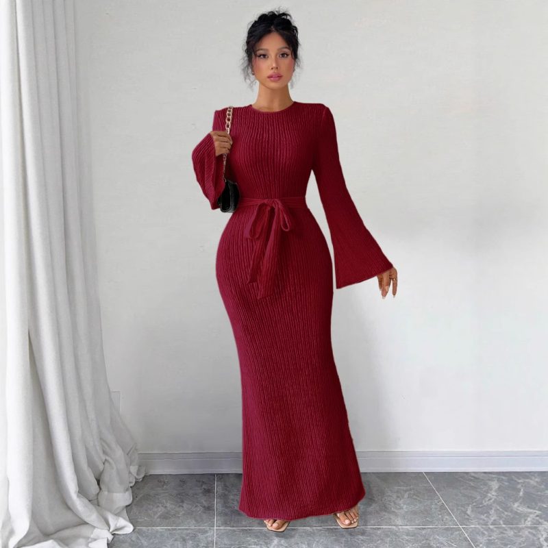 Women’s Long Sleeve Crew Neck Bell Sleeve Dress