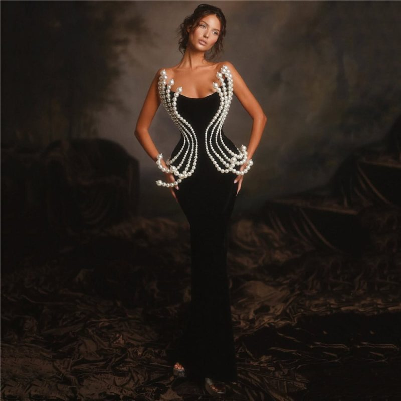 Retro Pearl Tube Top Bandage Party Dress