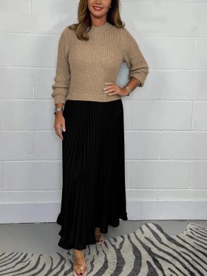 Autumn Winter Round Neck Sunken Stripe Dress