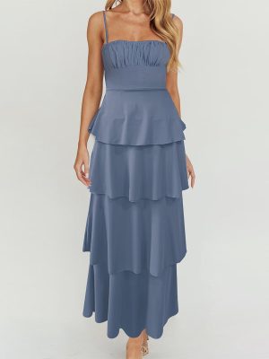 Backless Suspender Layered Pleated Lace-Up Dress