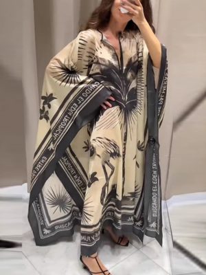 Women’s Plus Size Printed Vacation Dress for Autumn