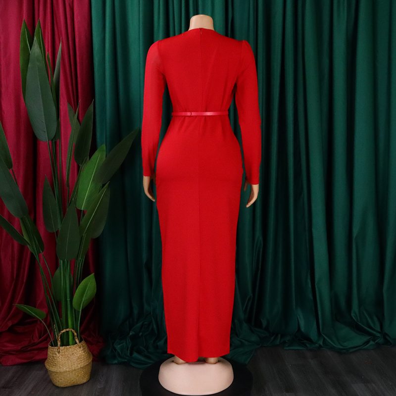 Women’s Summer Solid Color Pleated Long Sleeve Dress - Image 2