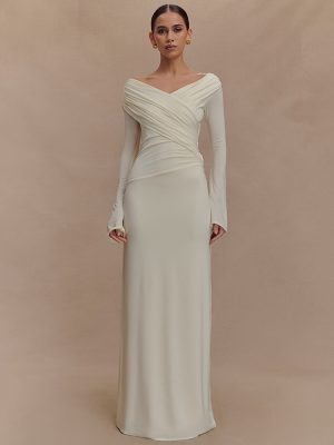 Spring V-Neck Pleated Hip Dress