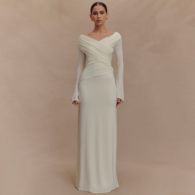 Spring V-Neck Pleated Hip Dress