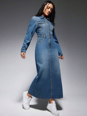 Women’s Long Sleeve Collared Button Maxi Dress