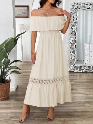 Vacation Off-Shoulder Waist Dress for Spring Summer