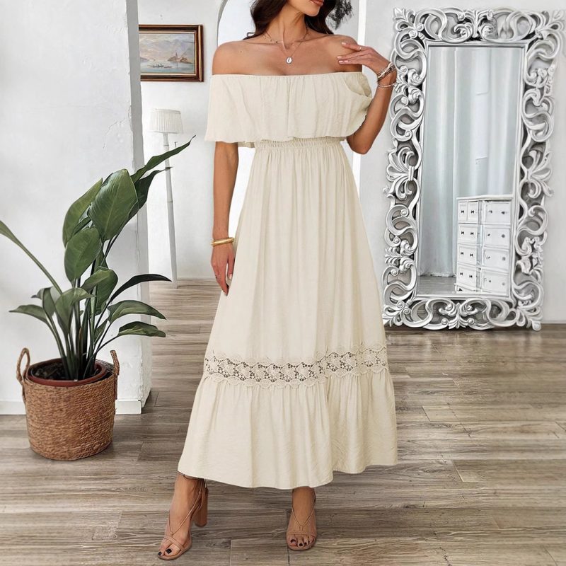 Vacation Off-Shoulder Waist Dress for Spring Summer