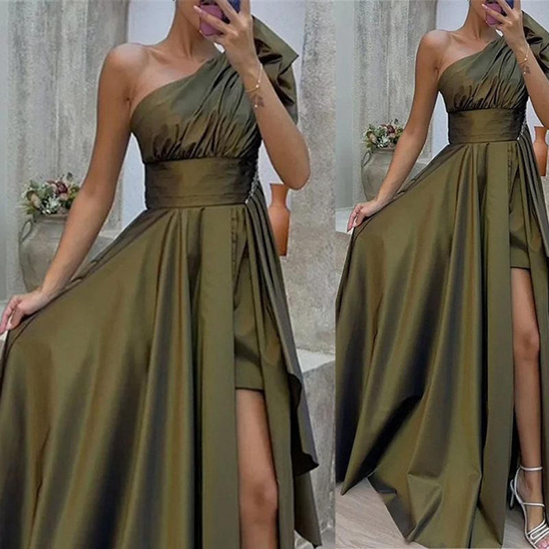 Spring Summer Strapless High Waist Asymmetric Dress - Image 3