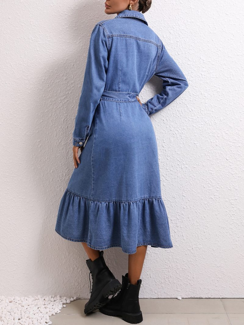 Women’s Waist Slimming Vintage Denim Shirt Dress - Image 4