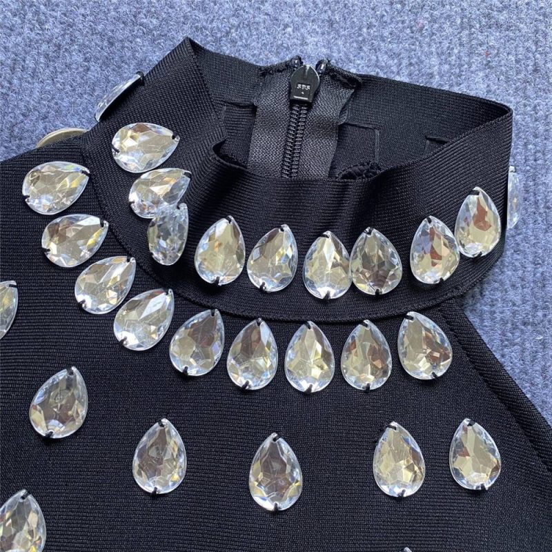 One Shoulder Rhinestone Bandage Slit Party Dress - Image 3