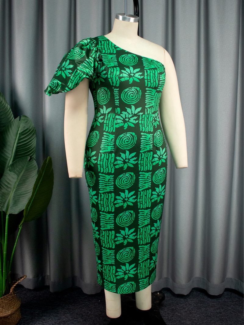 Chic One Shoulder Printed Summer Office Dress - Image 2