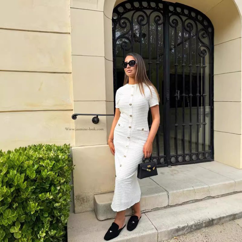 Women’s Slim Fit Knitted Short Sleeve Autumn Dress