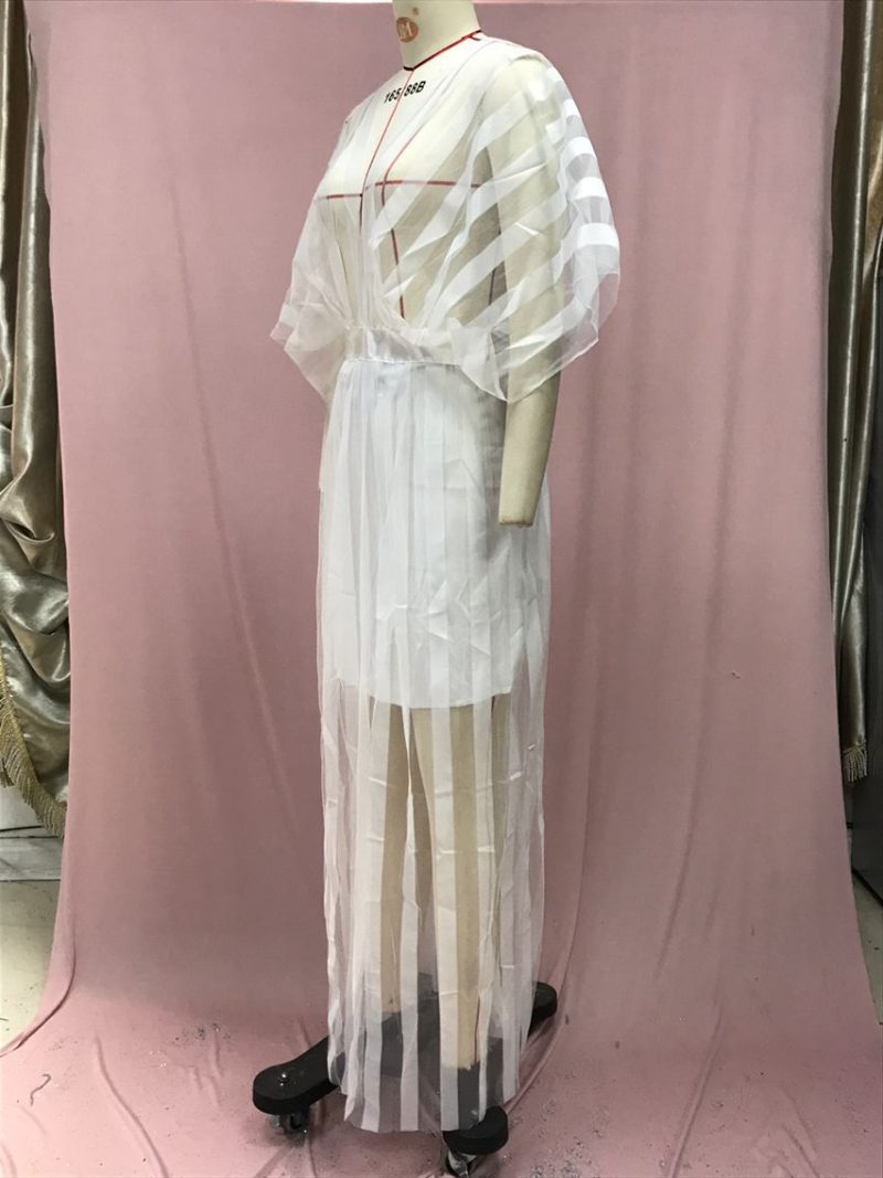 Women’s White V-Neck Dress with Shawl Sleeves - Image 3
