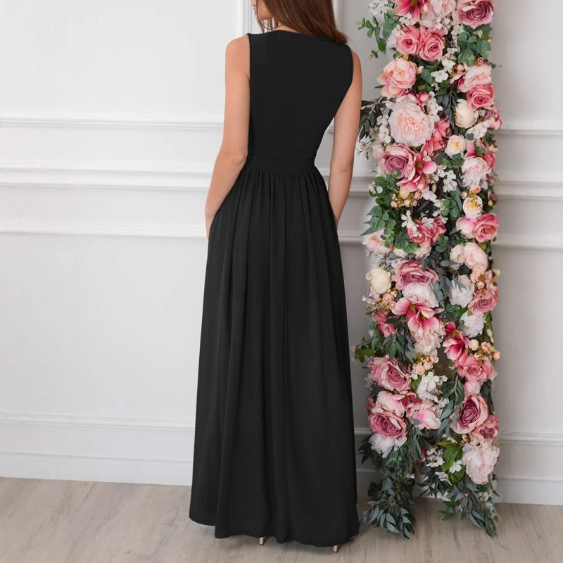 Women’s Summer Solid V-Neck Slit Dress - Image 3
