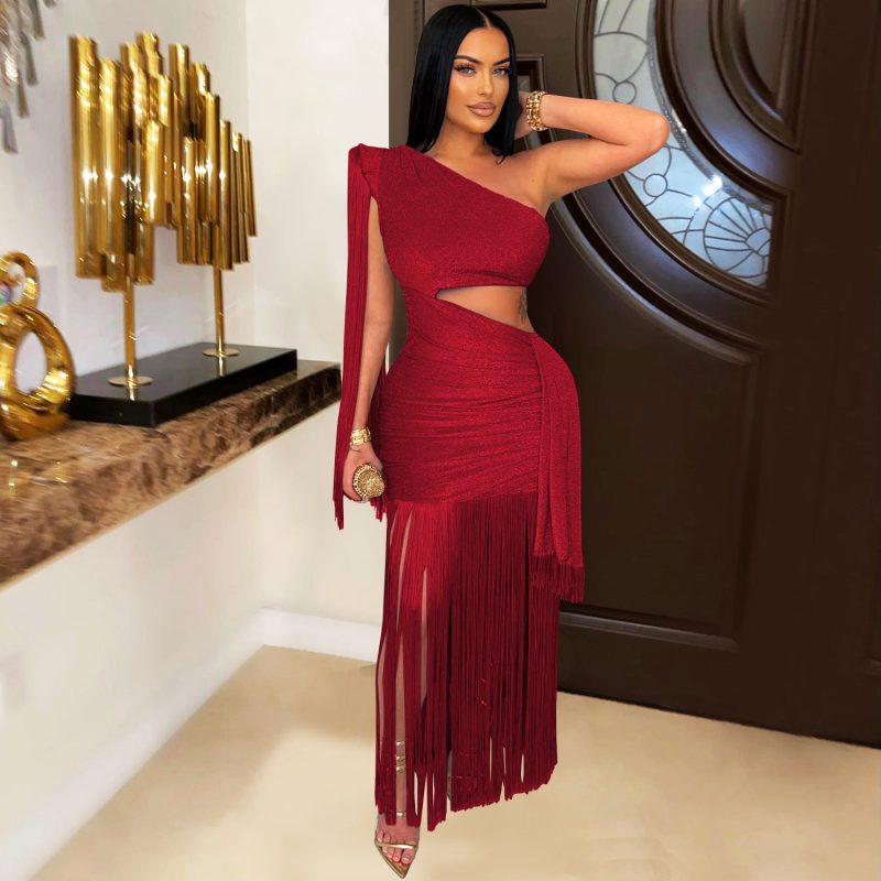 Casual Off-Shoulder Tassel Maxi Dress - Image 2