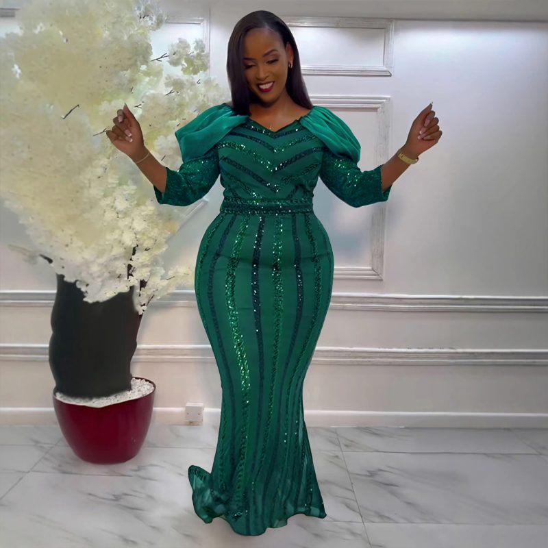 Sequined Sheath Stretch Slim Fit Evening Dress