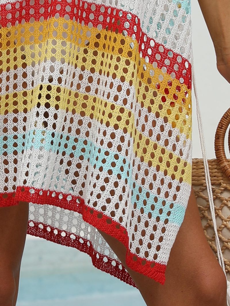 Colorblock Cutout Woven Beach Cover Up Dress - Image 3