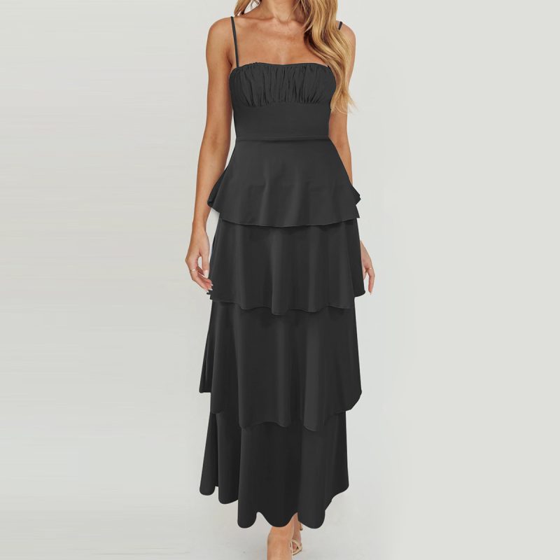 Backless Suspender Layered Pleated Lace-Up Dress - Image 3