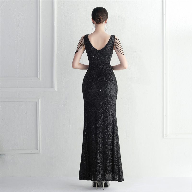 Luxury Women’s Handmade Beaded Long Evening Dress - Image 3