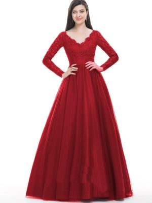 Mesh Lace Long Sleeve Bridal Evening Maxi Dress