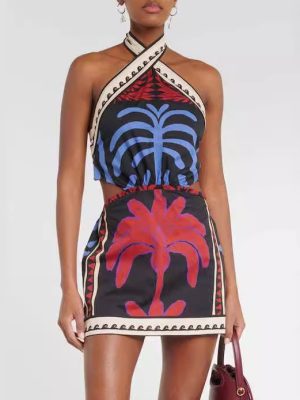 Summer Vacation Halter Dress Positioning Print