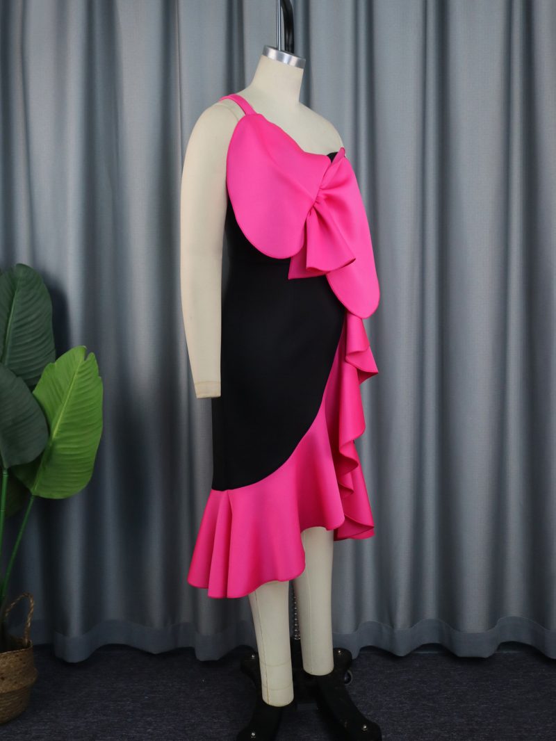Women’s Contrast Color Fishtail Party Cocktail Dress - Image 2