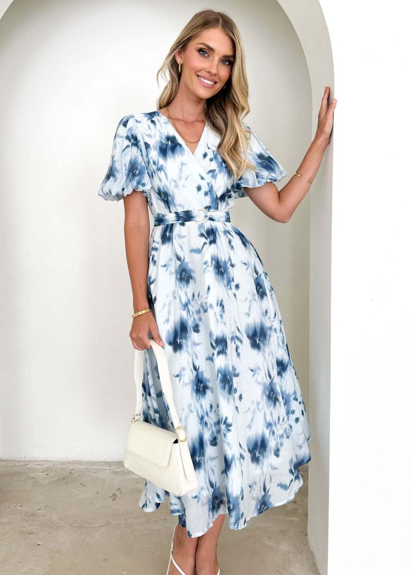 Spring Autumn Short Sleeve Solid Floral Dress - Image 2