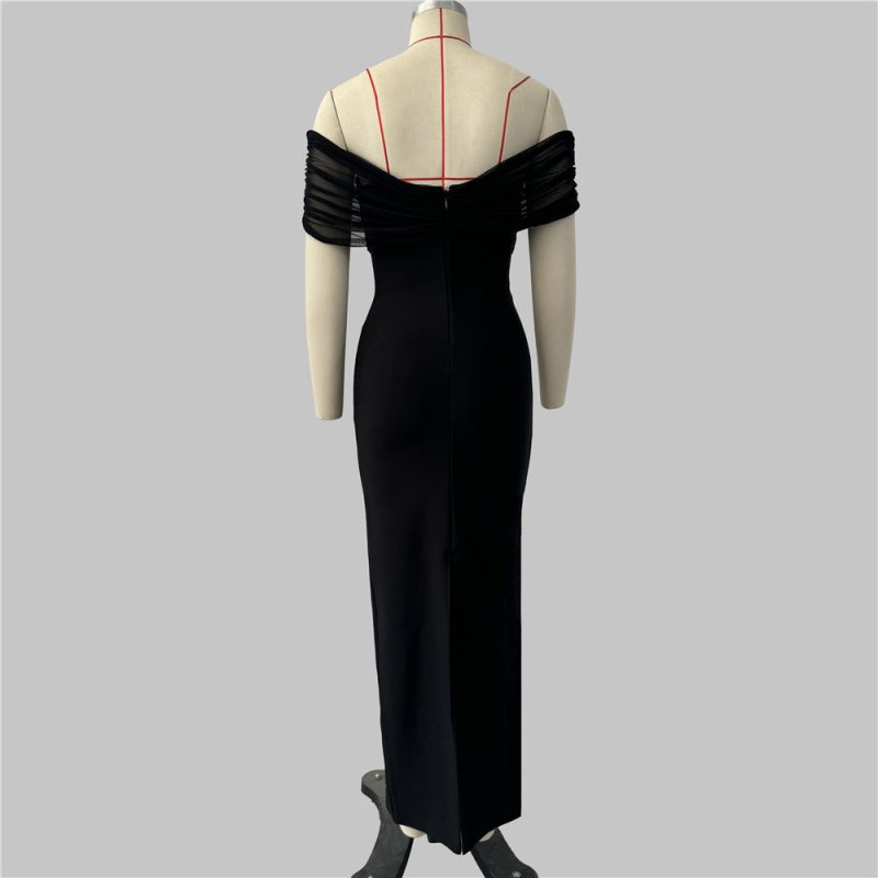 Glam Rhinestone Mesh Pleated Off-Shoulder Bandage Dress - Image 2