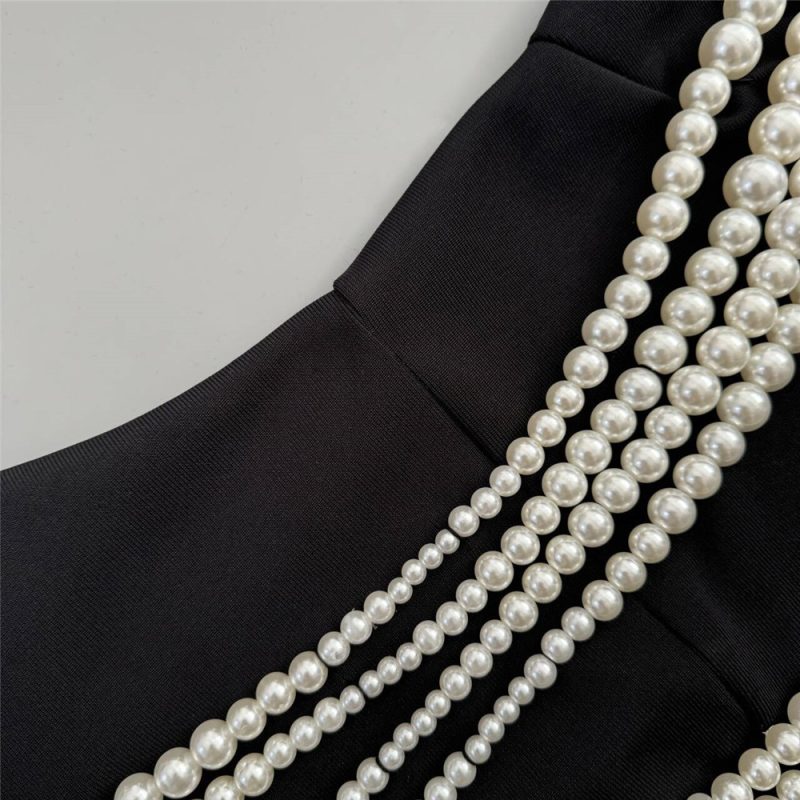 Retro Pearl Tube Top Bandage Party Dress - Image 4