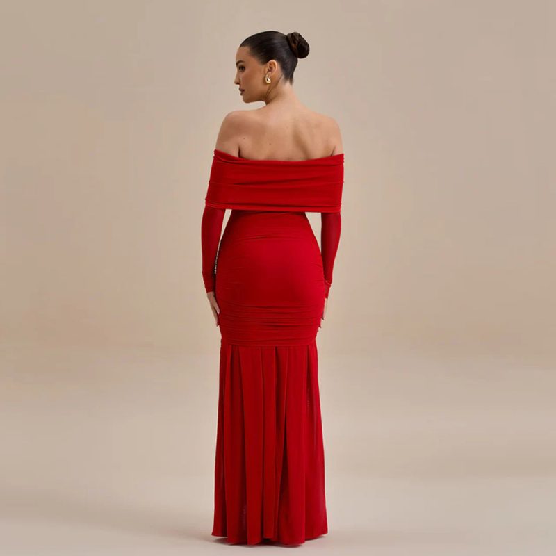 Elegant Women’s Pleated Floral Off Shoulder Spring Dress - Image 3