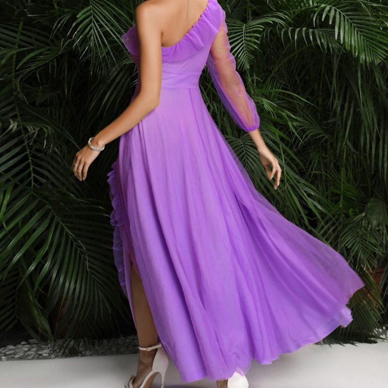 One Shoulder High Slit Maxi Evening Dress - Image 4