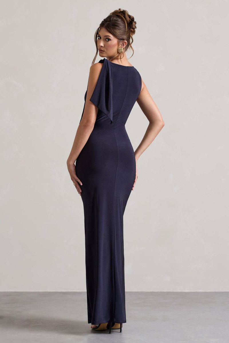 Summer Single Shoulder Ribbon Solid Color Dress - Image 2