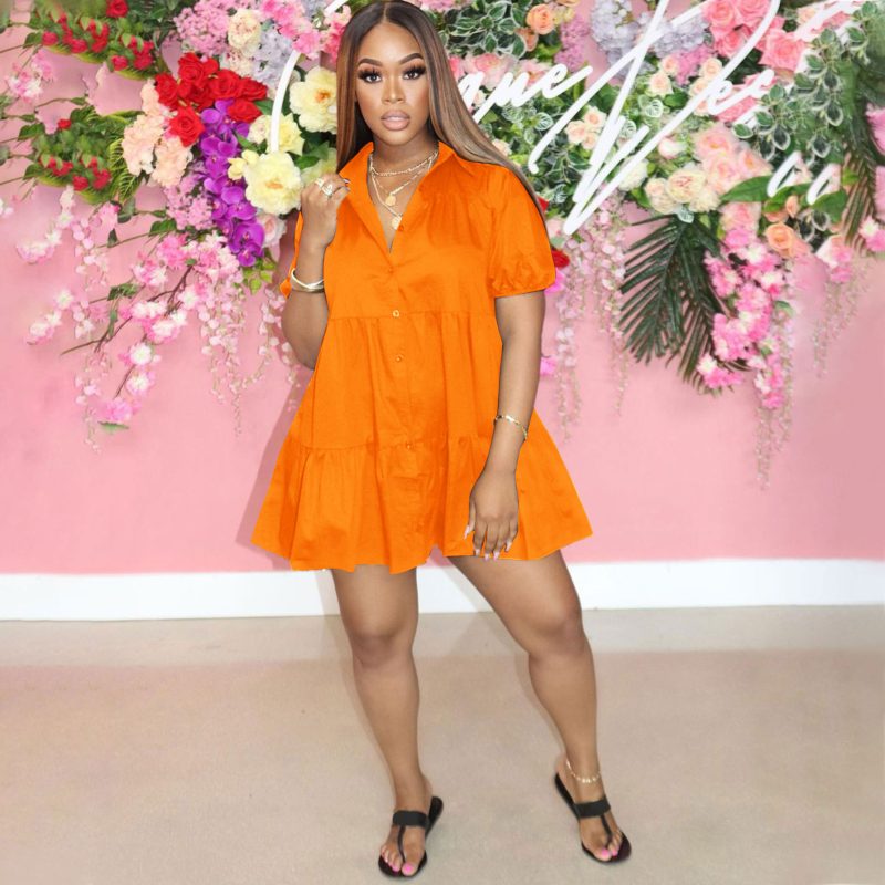 Casual Solid Color Loose Fit Shirt Dress