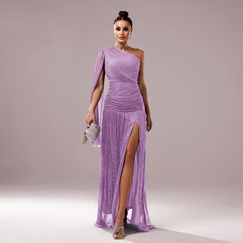 Premium One Shoulder Long Sleeve Slit Cocktail Dress - Image 4