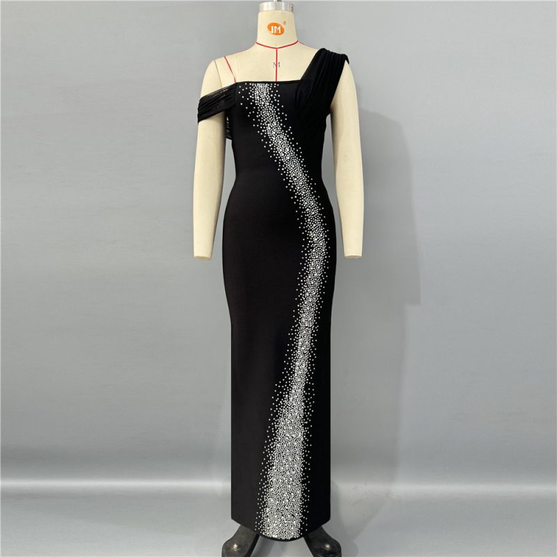 One-Shoulder Mesh Rhinestone Bandage Party Dress - Image 3