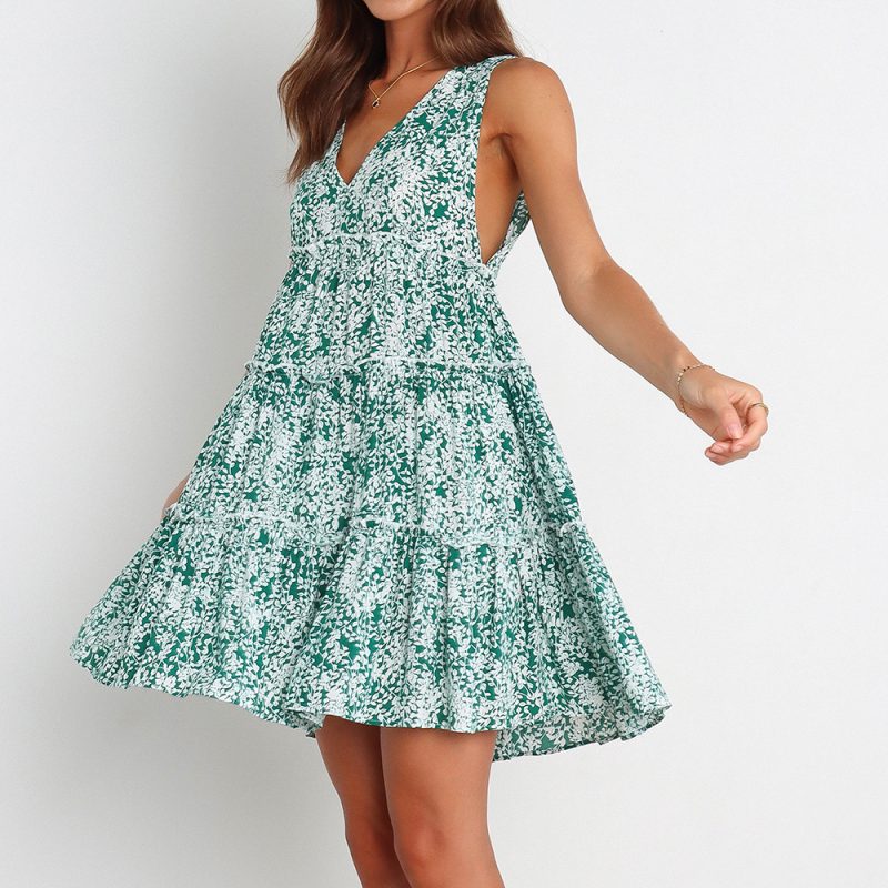 Sleeveless V-Neck Printed Casual Summer Dress - Image 2